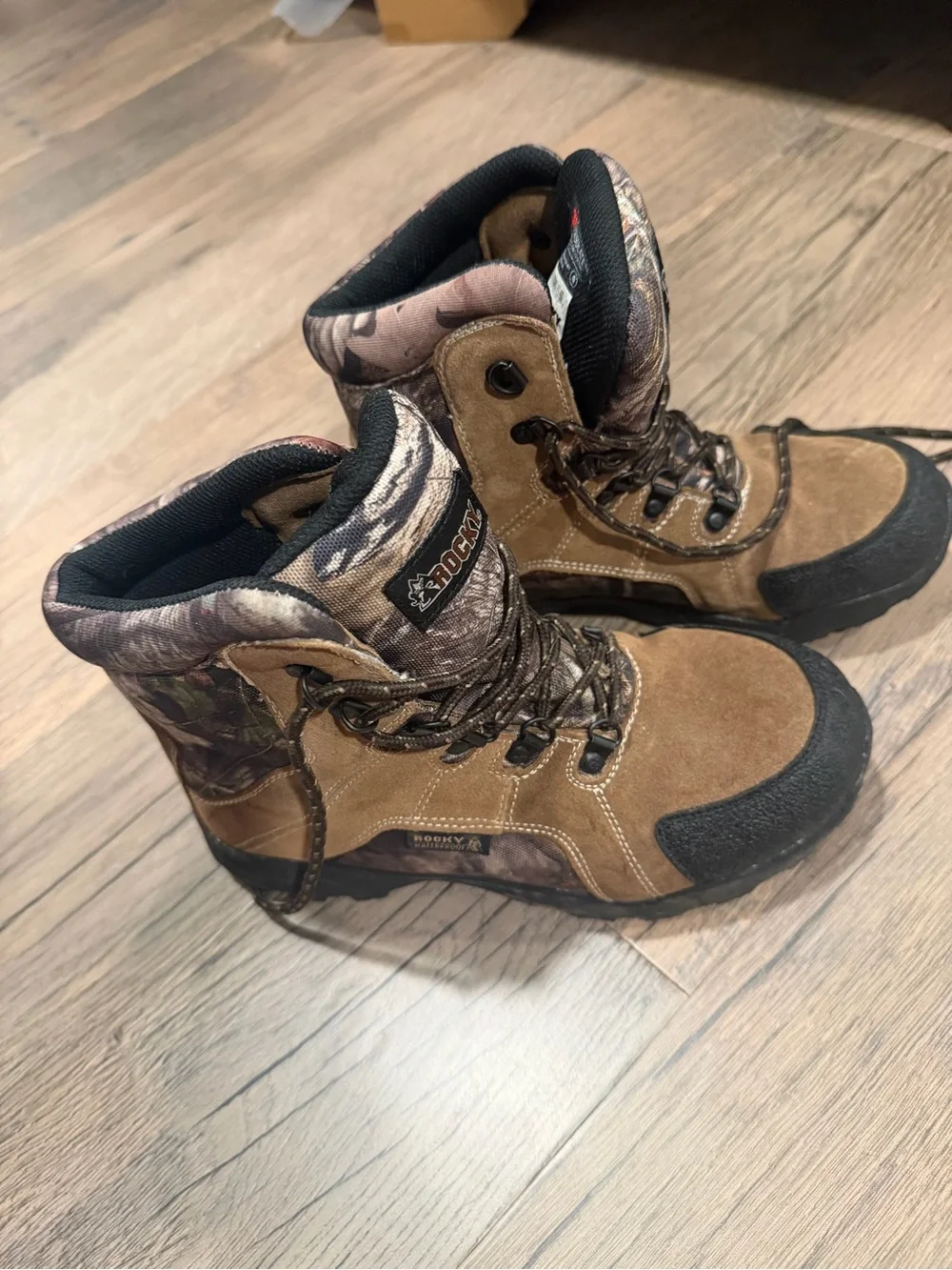 Kids Suede Brown Outdoor Boots with Camouflage Accent